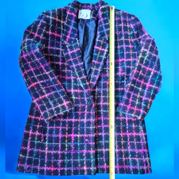 Vintage 90s Vibrant Checkered Multi-Coloured Lined Blazer Jacket - Picture 11 of 12